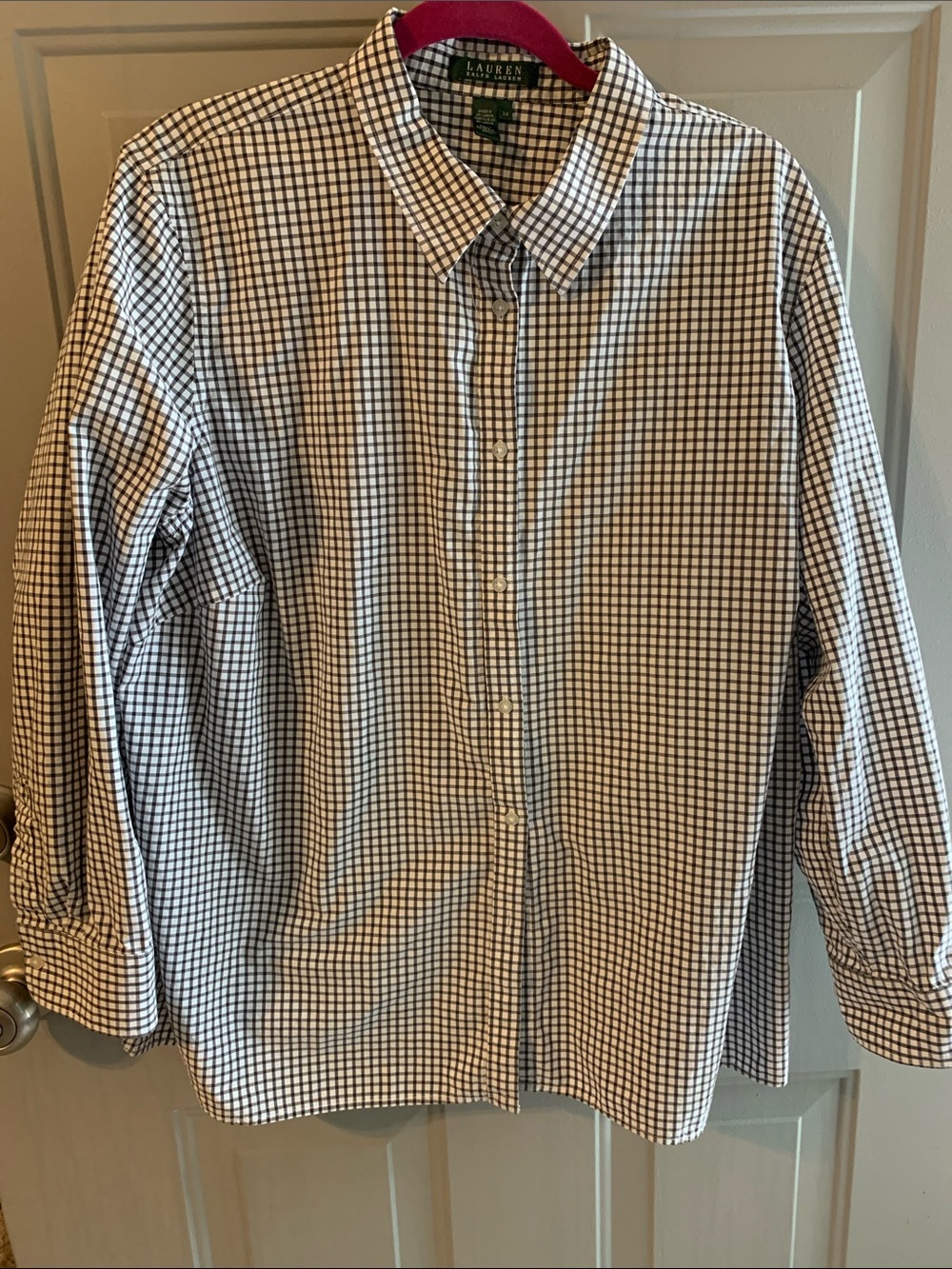 Ralph Lauren Black-White Checked Full Figure Button-Down Shirt Size 3X Like NEW